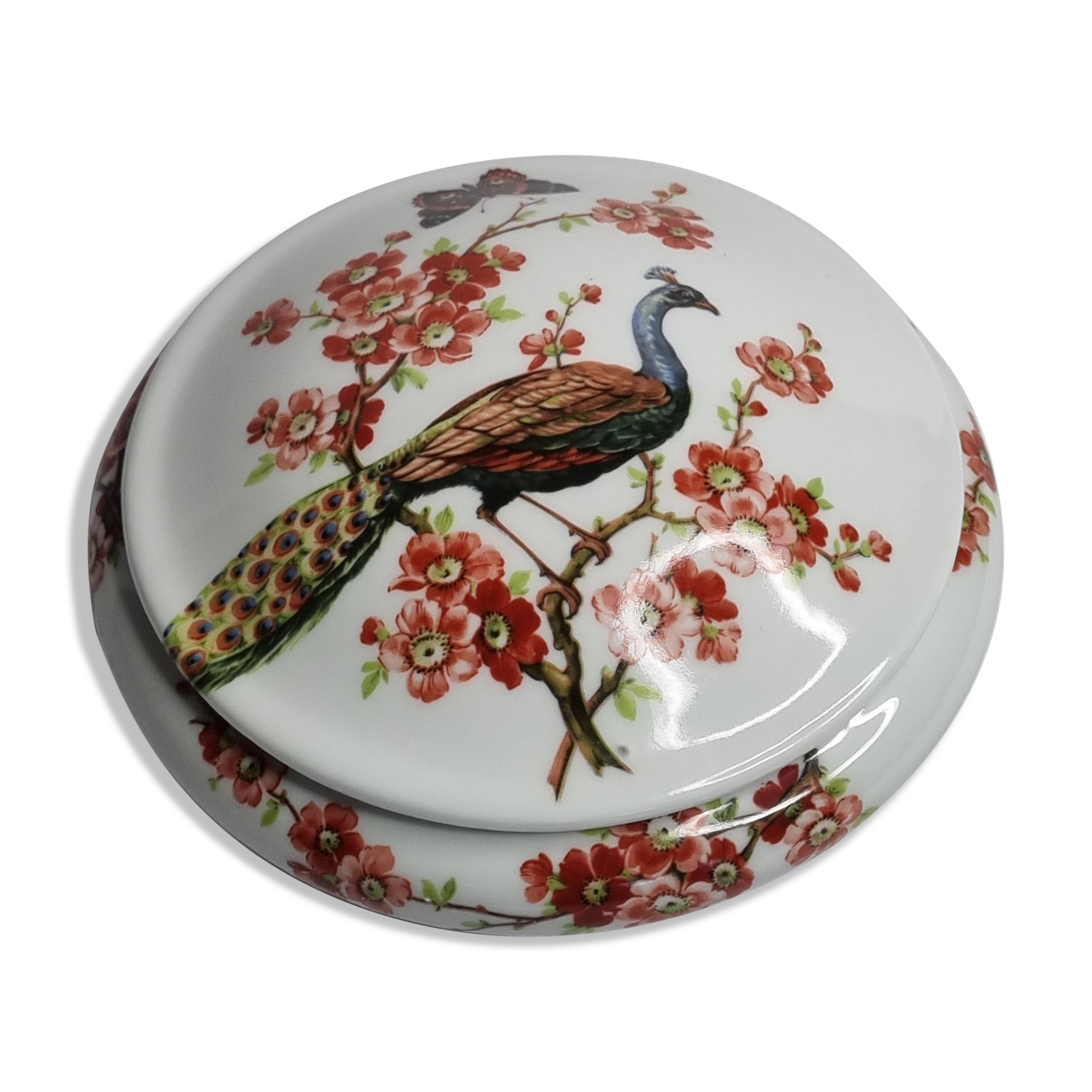 Porcelain candy with peacock decoration, 18 cm