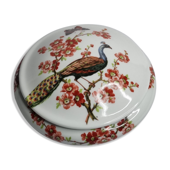 Porcelain candy with peacock decoration, 18 cm
