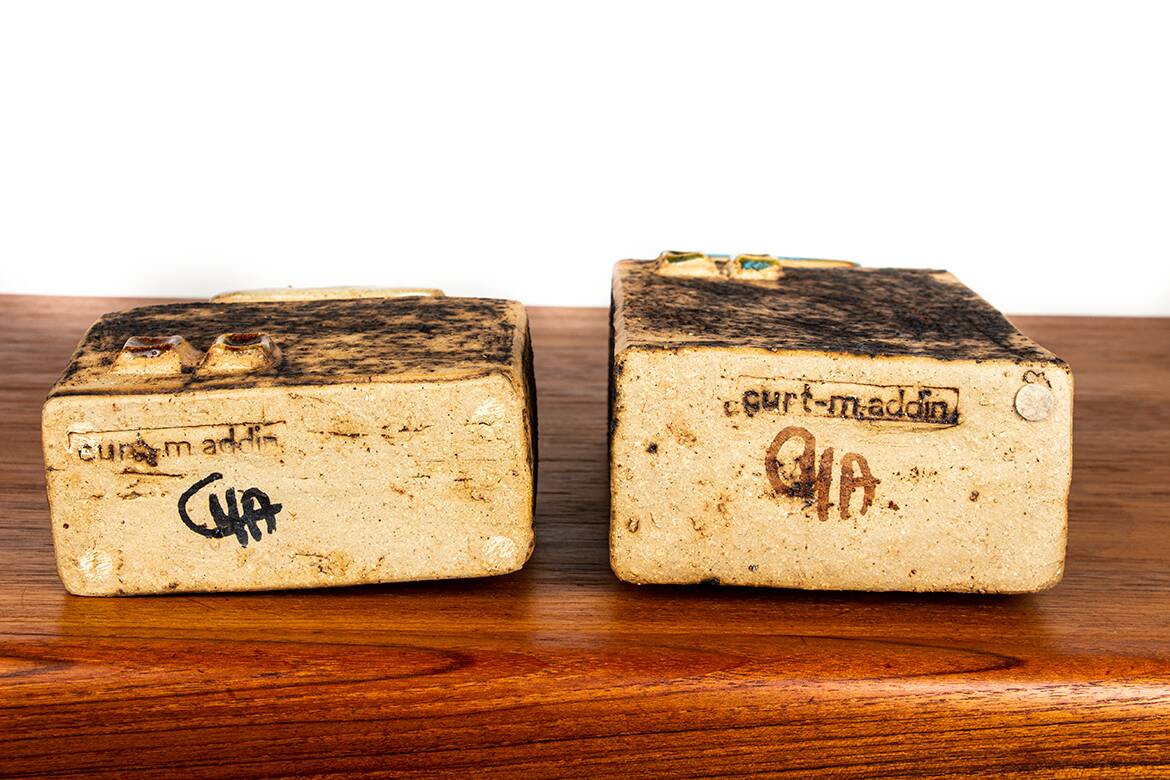 Two Swedish Vases, brutalist, stoneware and glazed collar, Curt Magnus Addin.