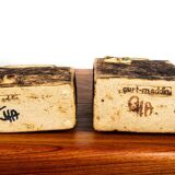 Two Swedish Vases, brutalist, stoneware and glazed collar, Curt Magnus Addin.