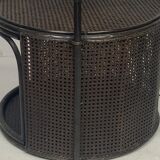 Faux bamboo rattan webbing side table with integrated hanging lamp, Dutch 1960s-1970s