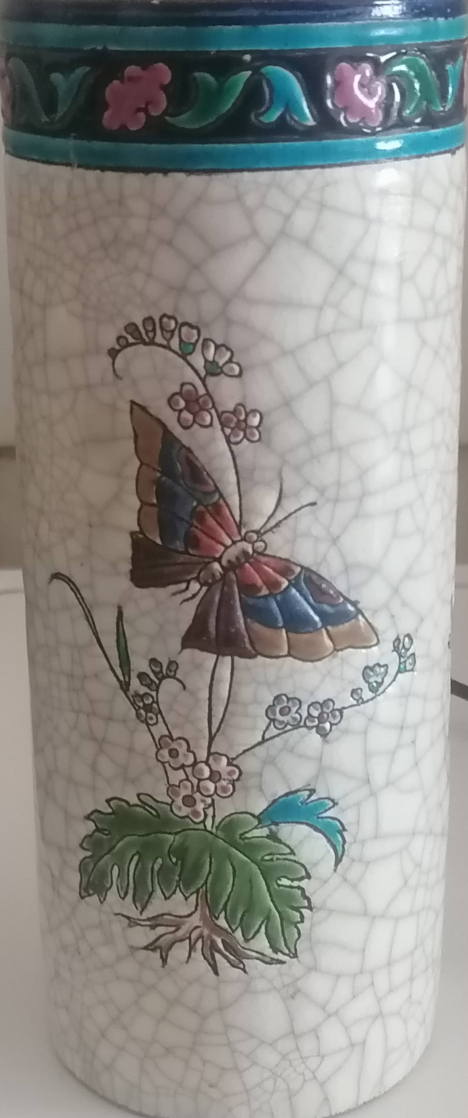 Vase rouleau motif oiseaux de Longwy
