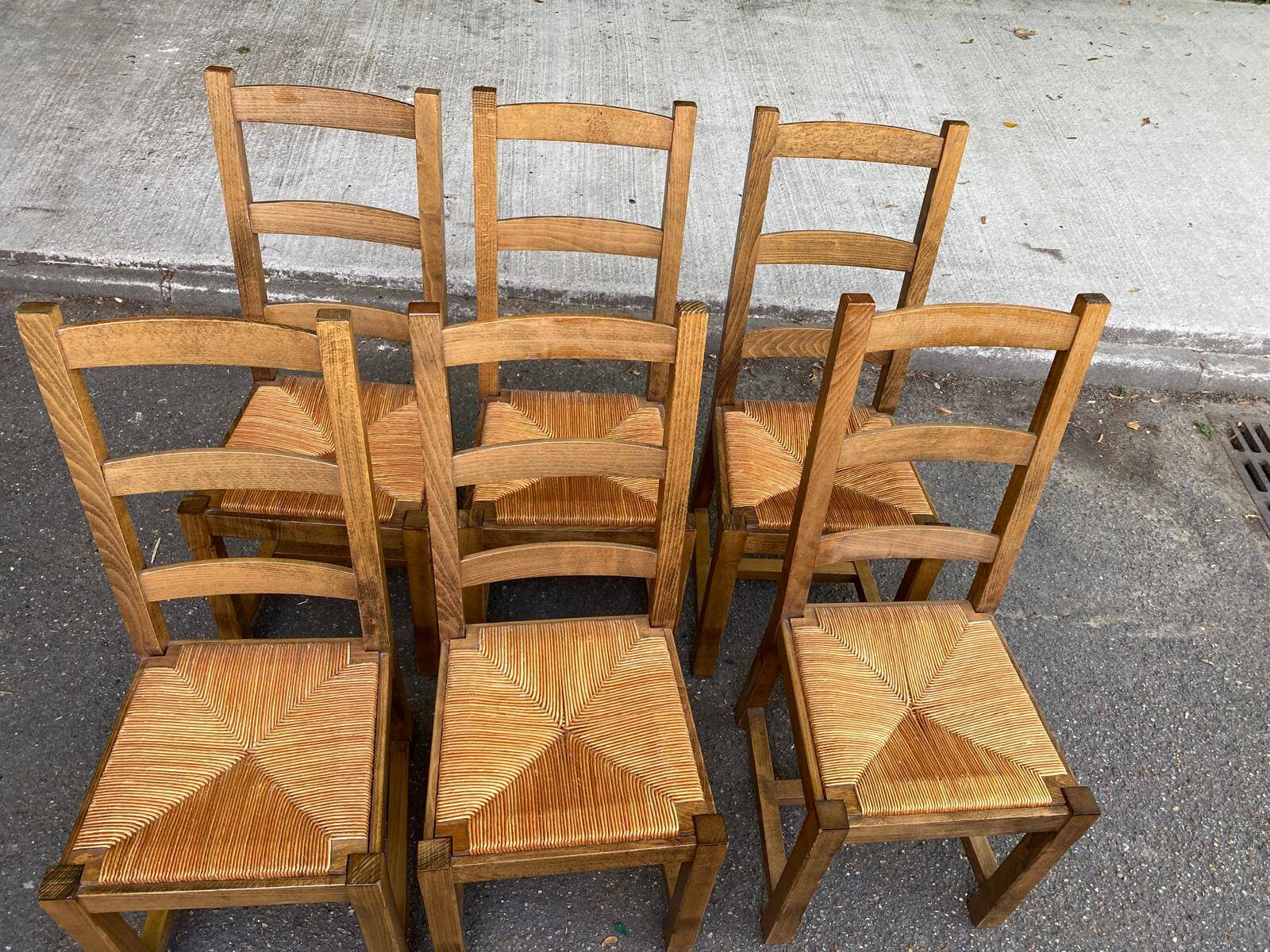 6 Baumann Scandinavian chairs in solid wood and straw