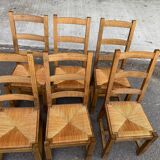 6 Baumann Scandinavian chairs in solid wood and straw