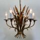 Large wheat sheaf leaf gold gilt chandelier, 1960’s