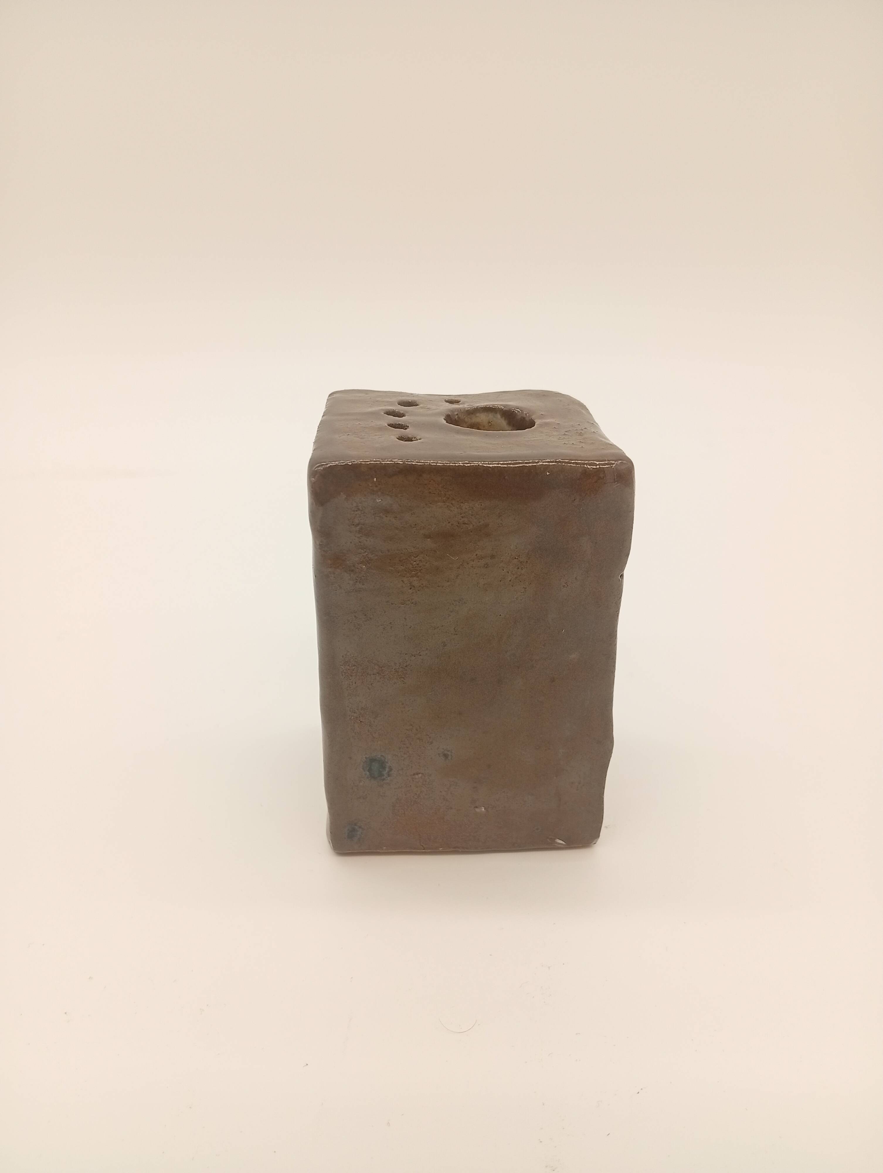 Vintage Ceramic Square Flower Vase Grès Pique Fleurs Scarified France 60