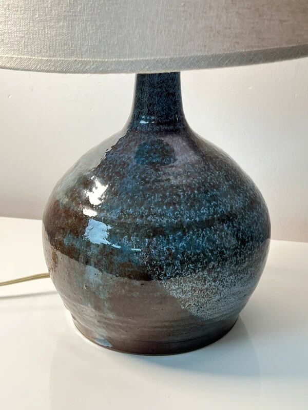 Blue-brown glazed ceramic lamp – 1950s/60s, Ruelland style