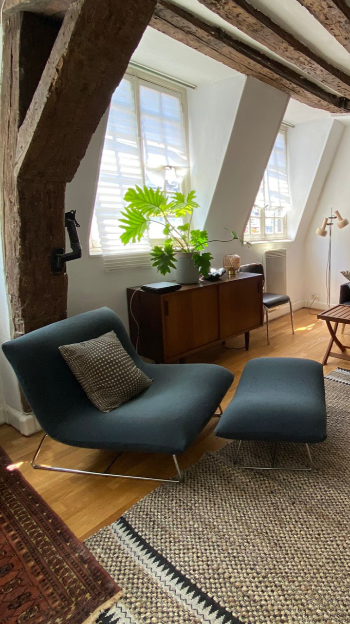 Fauteuil lounge et ottoman design Pascal Mourgue modèle Câlin pour Cinna