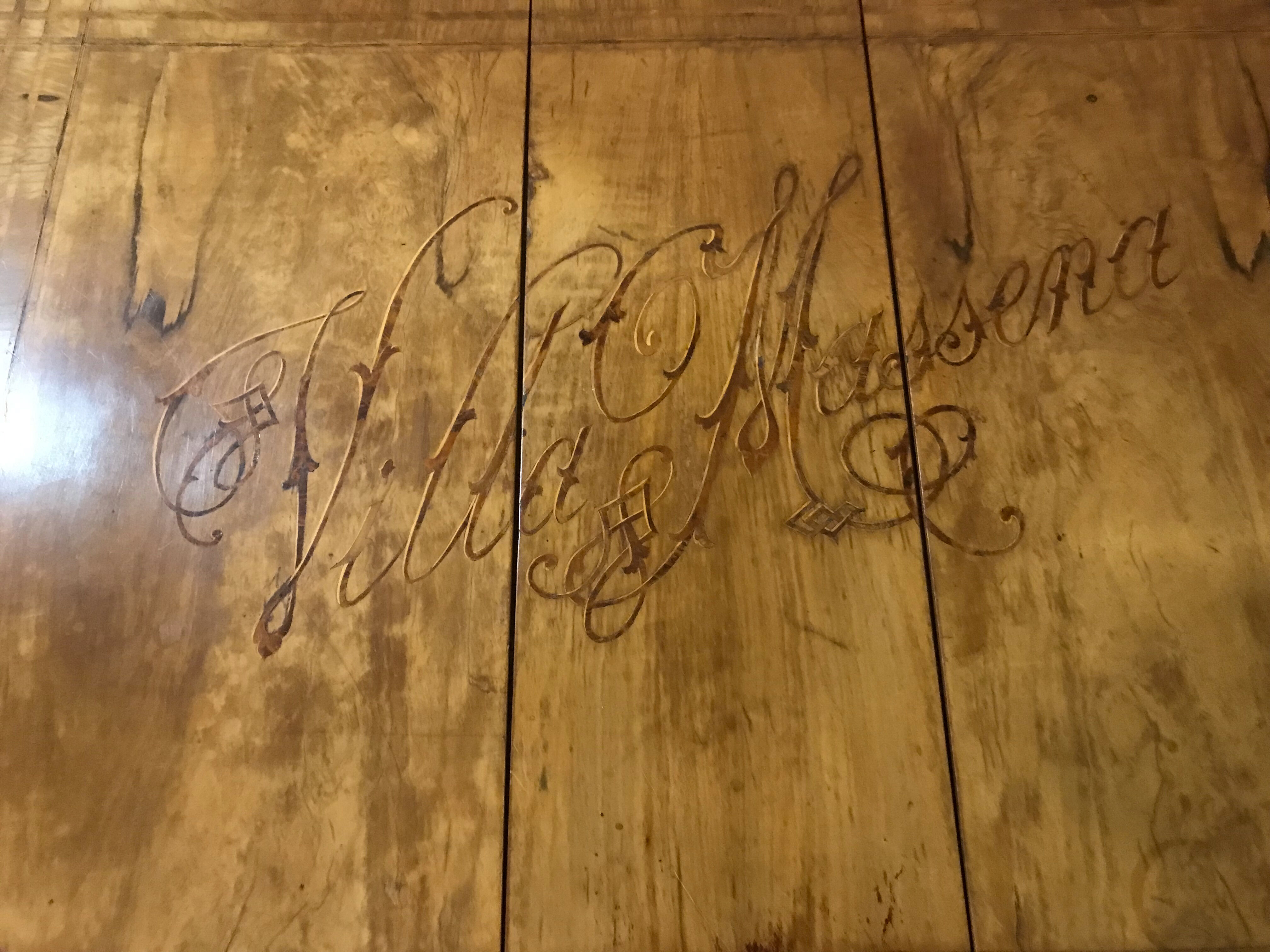 Napoleon iii walnut shutter table with marquetry villa massena nineteenth era