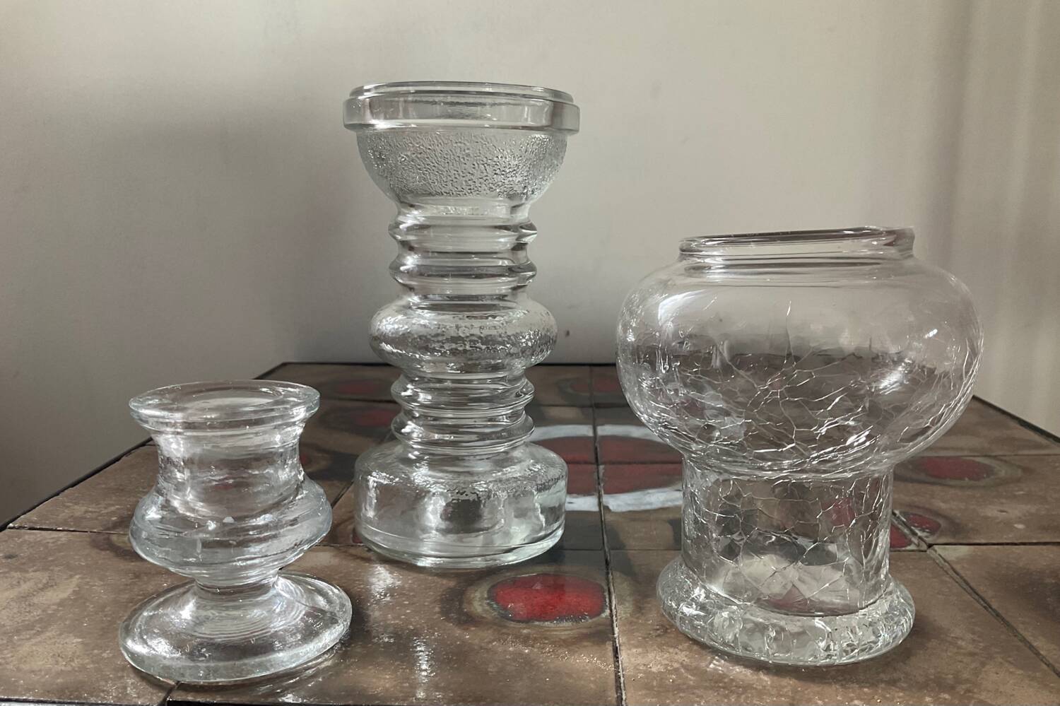Trio of vintage molded glass candlesticks