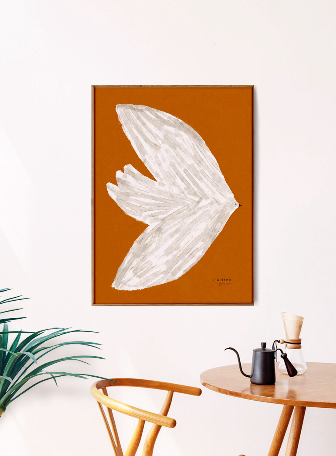 Affiche imprimée en qualité giclée avec illustration d'oiseau blanc en vol - 30x40cm