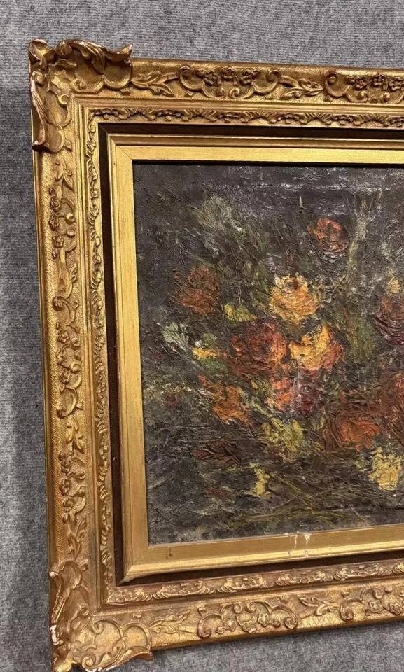 Oil on canvas from the Napoleon III period depicting a still life with flowers