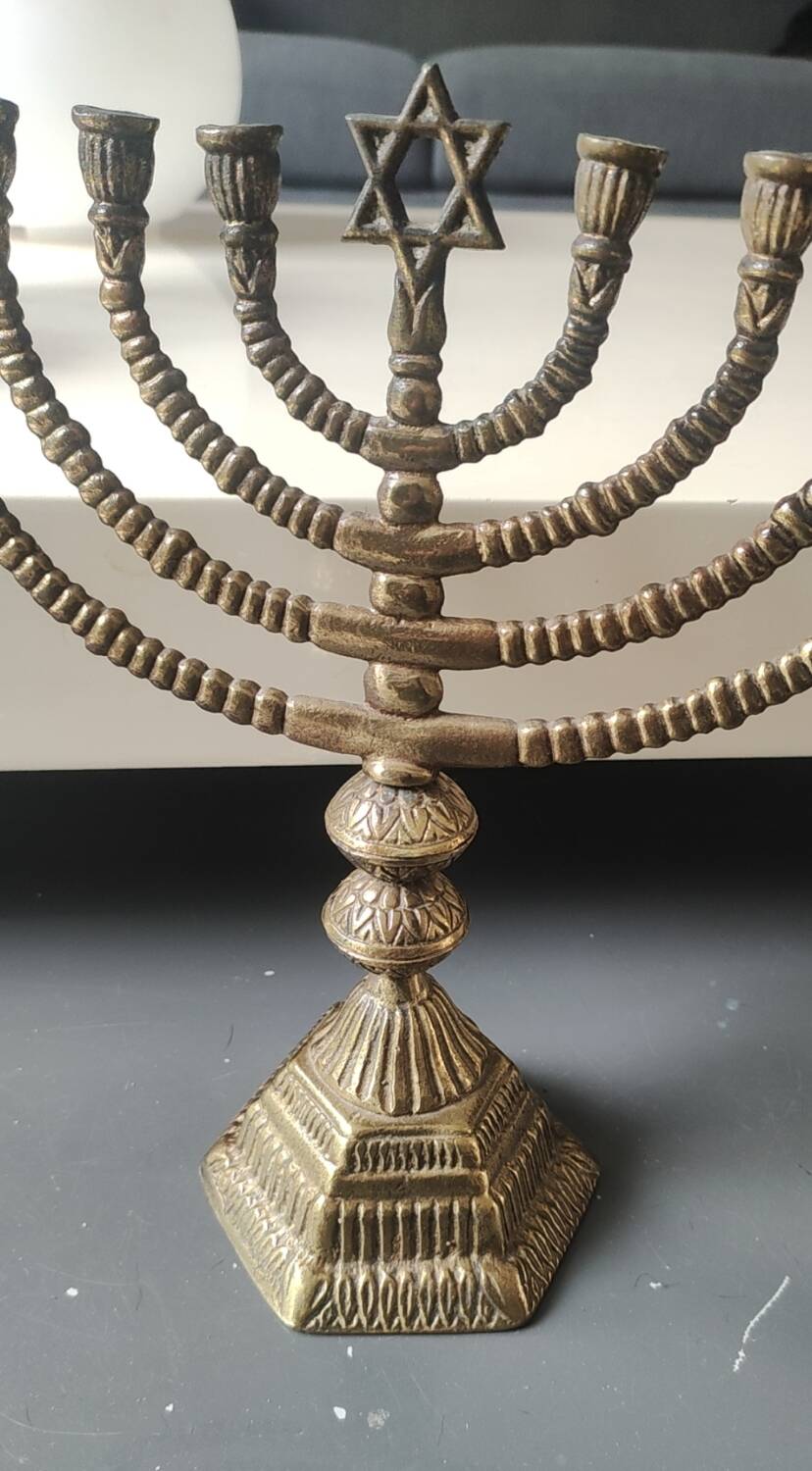 Large Menorah/Hebrew Chandelier with 8 branches. Star of David. Bronze.