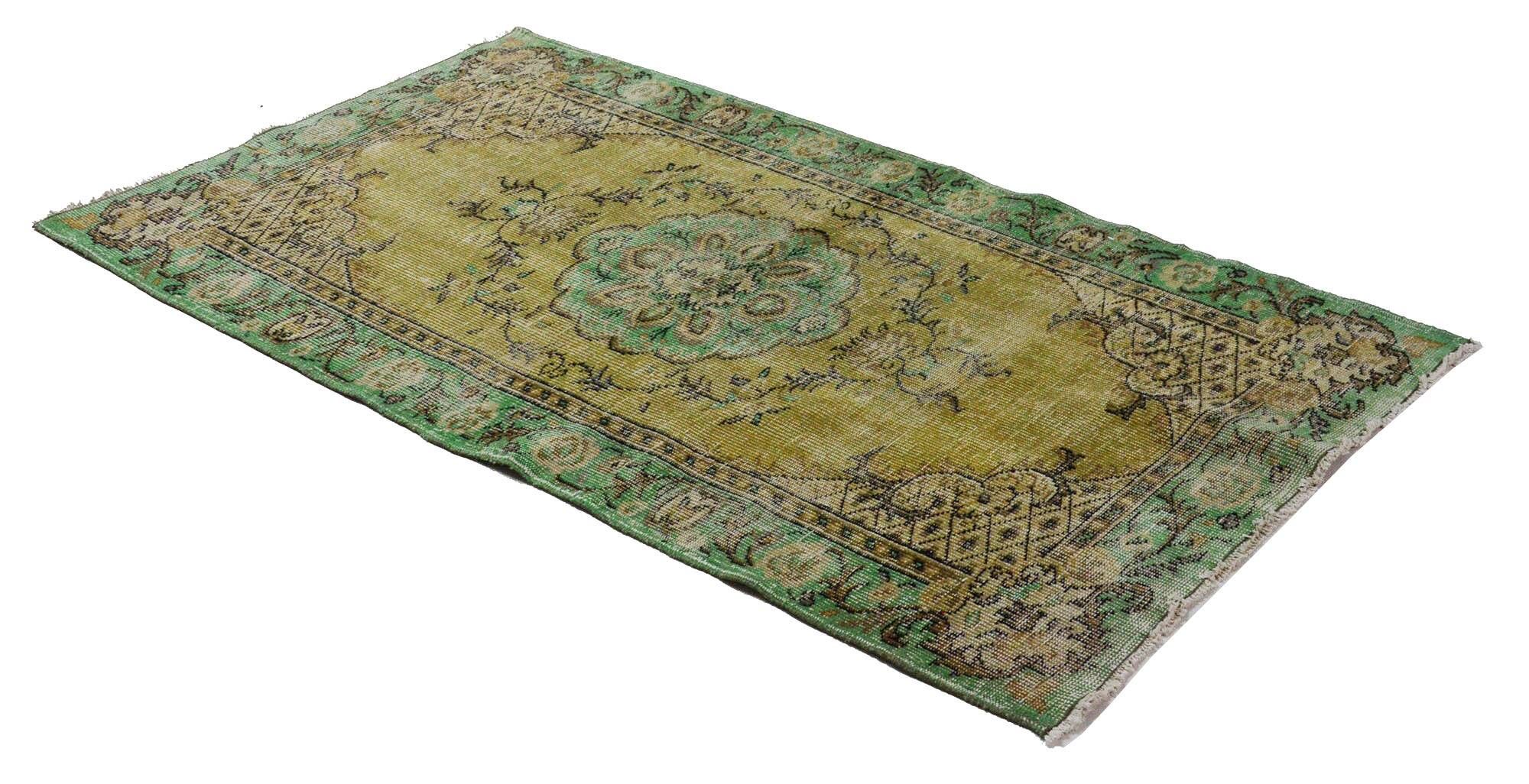 Tapis kilim vintage turc – vert pastel et beige 213x130 cm