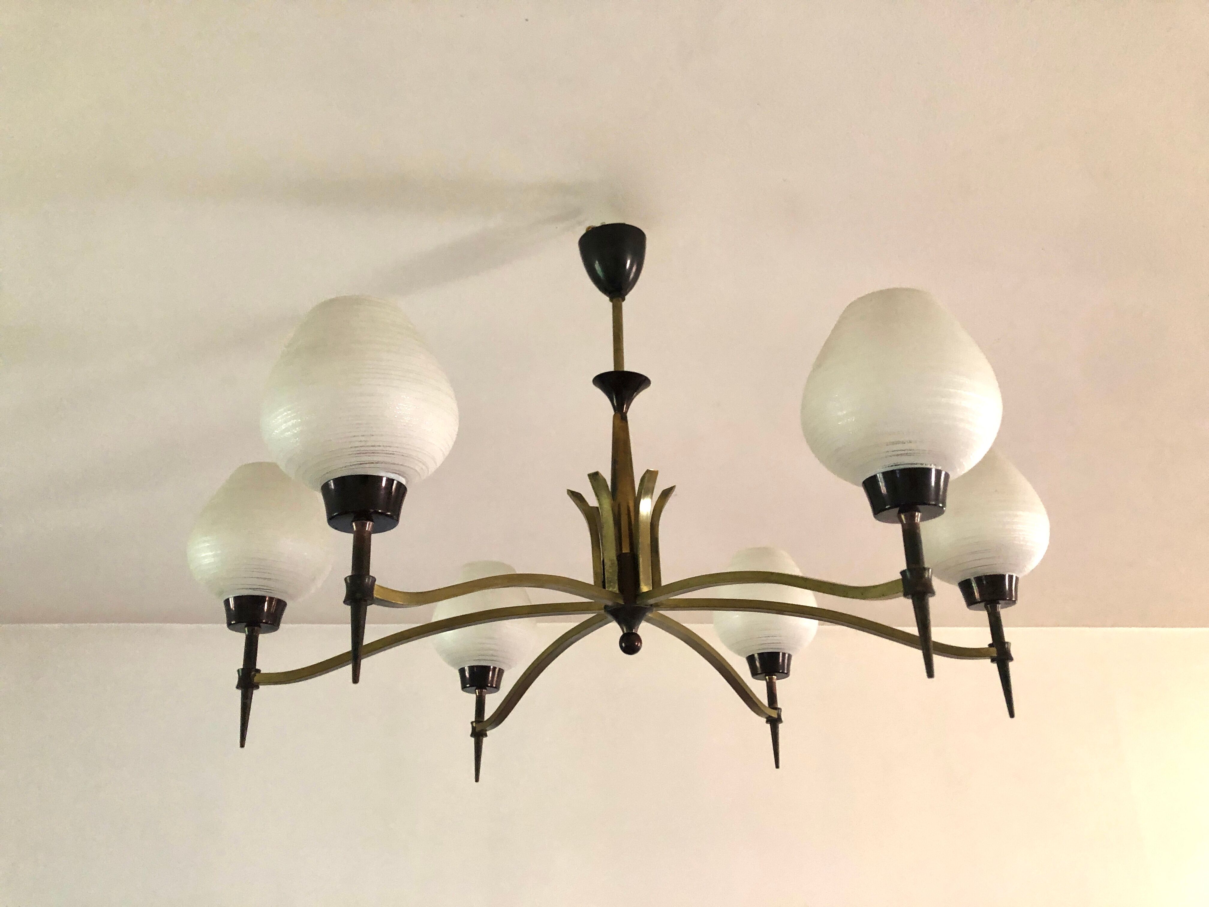 Modernist chandelier with 6 torches 1950