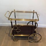 Rolling table in brass and mahogany with removable trays