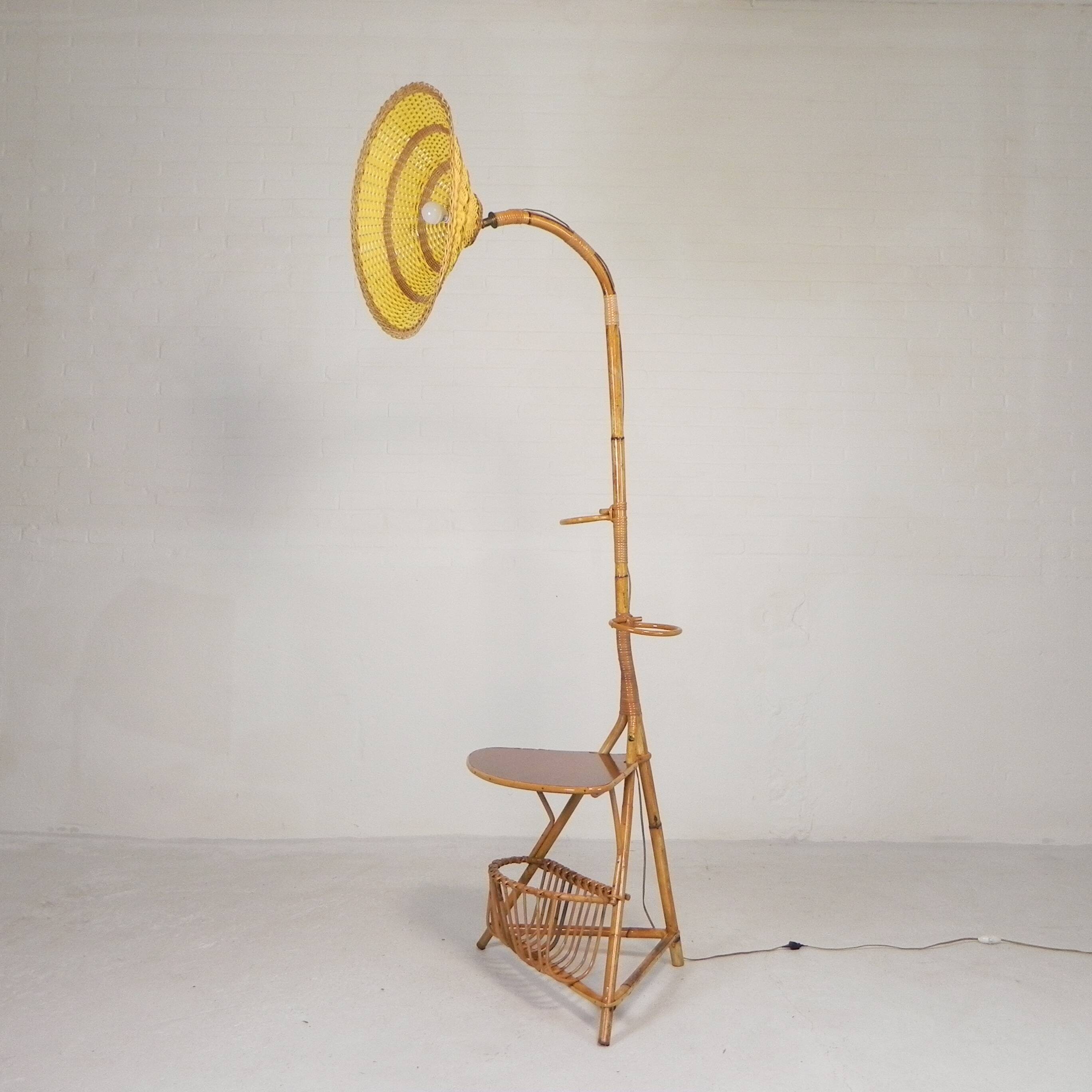 Bamboo floor lamp, 1950s