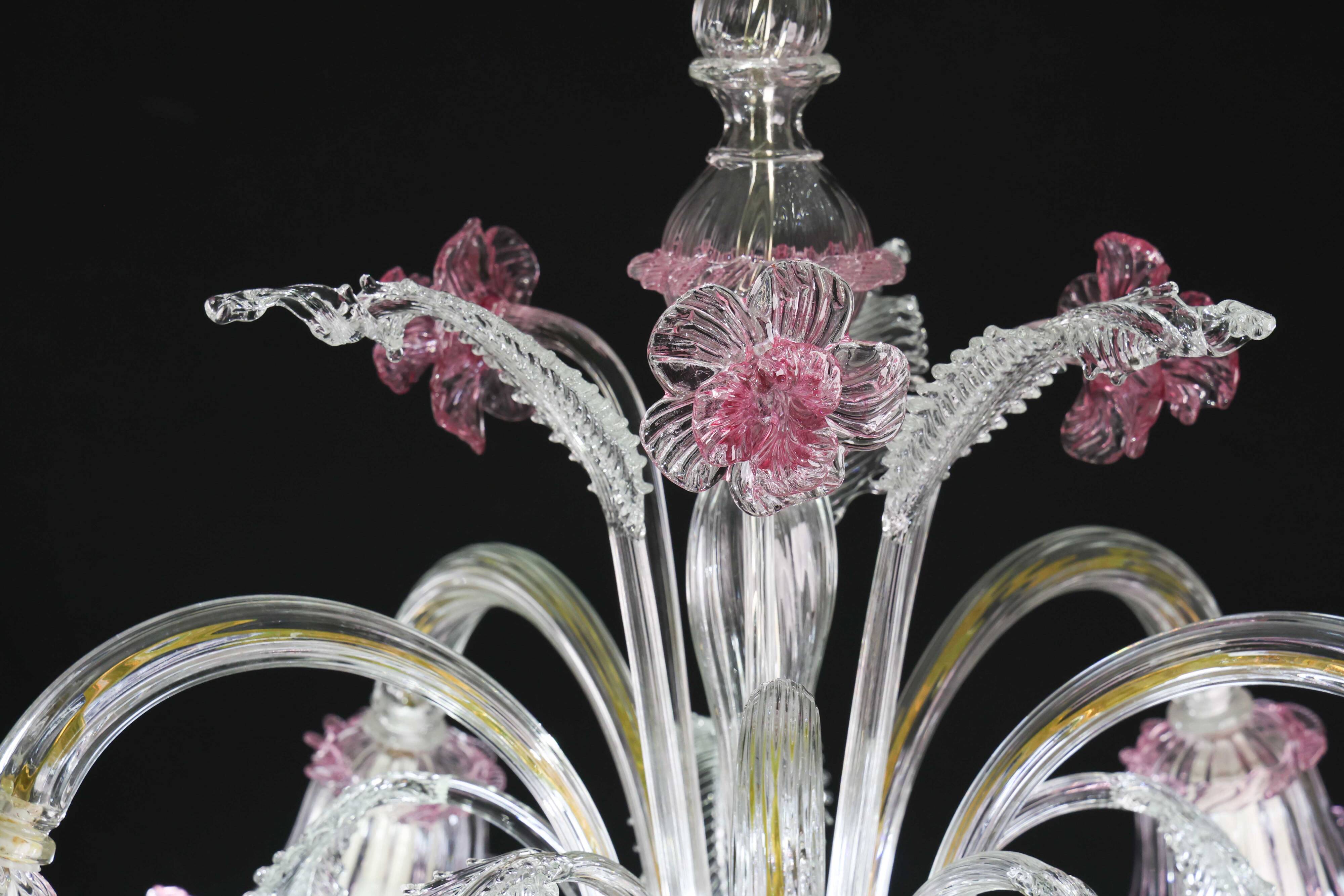 Charming Vintage Venetian Chandelier, Pink Murano Glass, 1950s