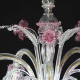 Charming Vintage Venetian Chandelier, Pink Murano Glass, 1950s
