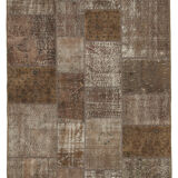 Hand-knotted oriental vintage 171 cm x 241 cm brown patchwork carpet