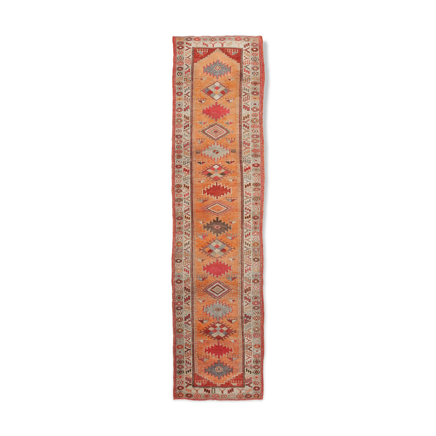Handmade one-of-a-kind oriental beige runner rug 87 cm x 360 cm