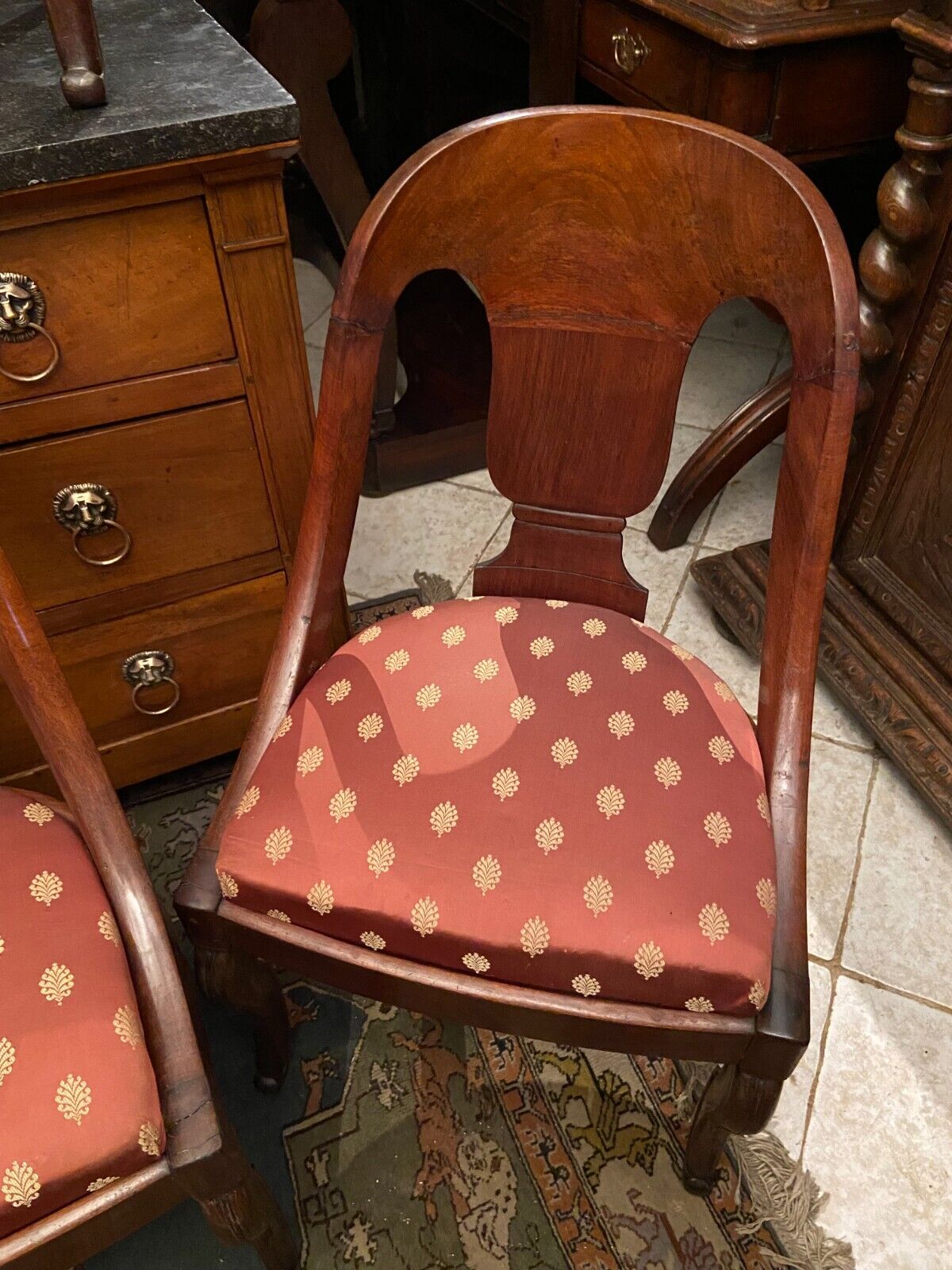 Suite of 6 gondola chairs in solid mahogany period early nineteenth Restoration