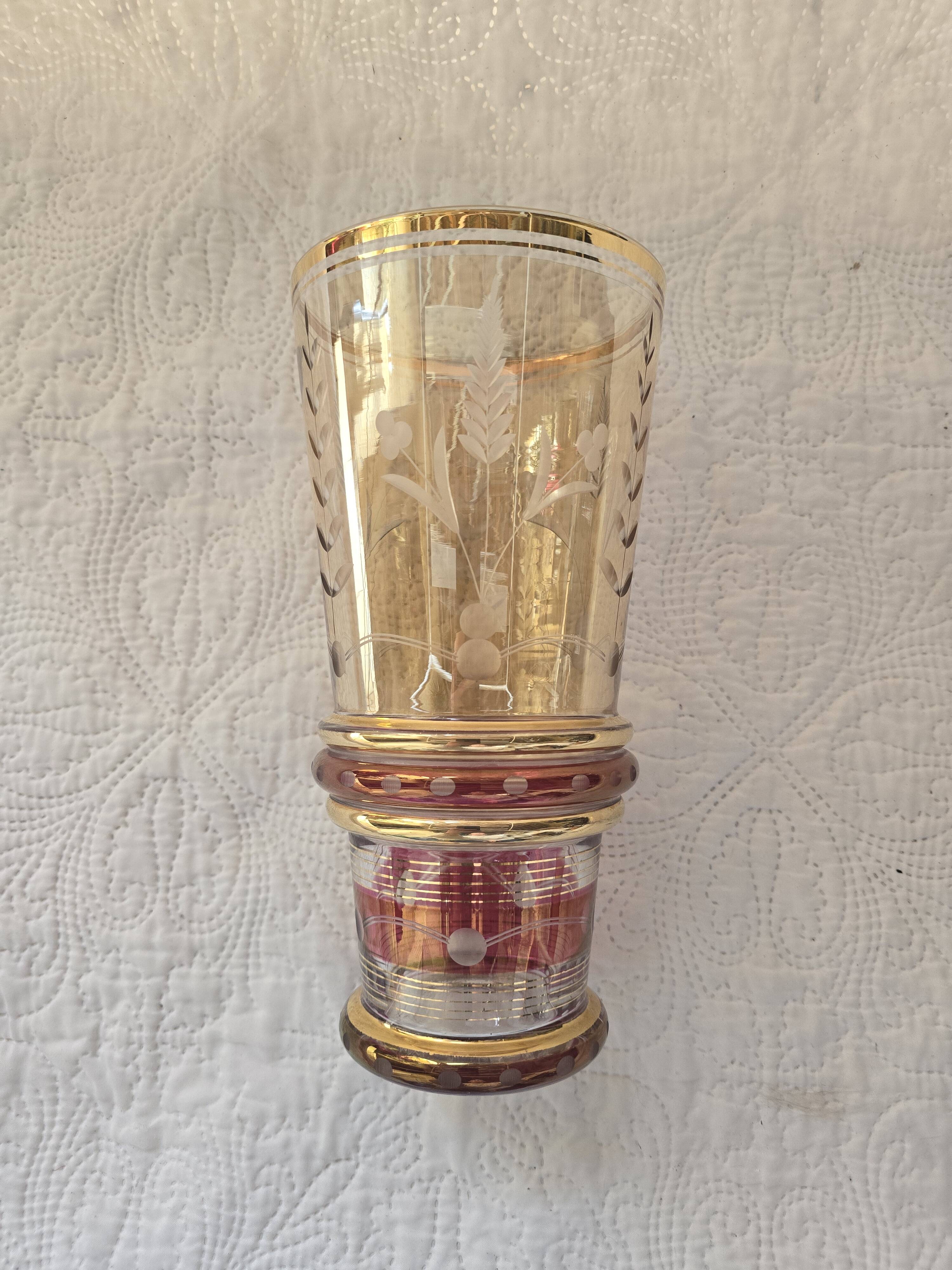 50s vase with gold and burgundy decor