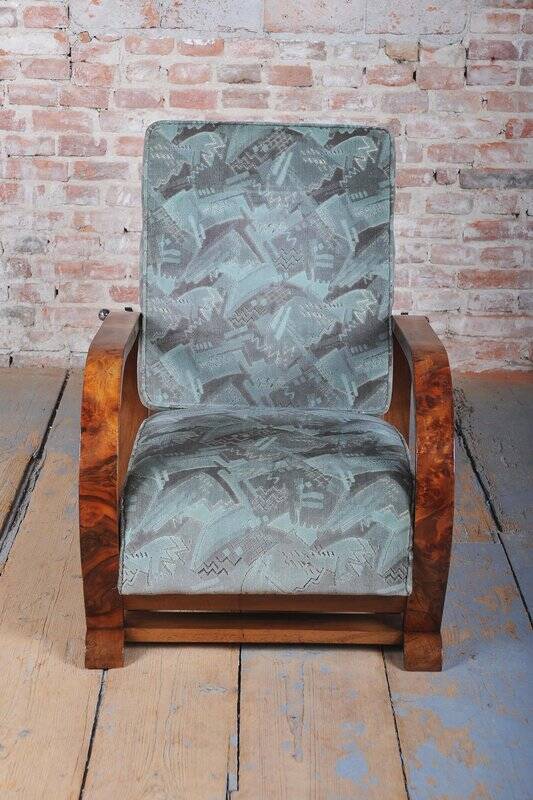 Czech Art Deco Walnut and Chrome Reclining Armchair, 1930s