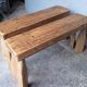 Pair of 2 patinated solid wood benches / stools