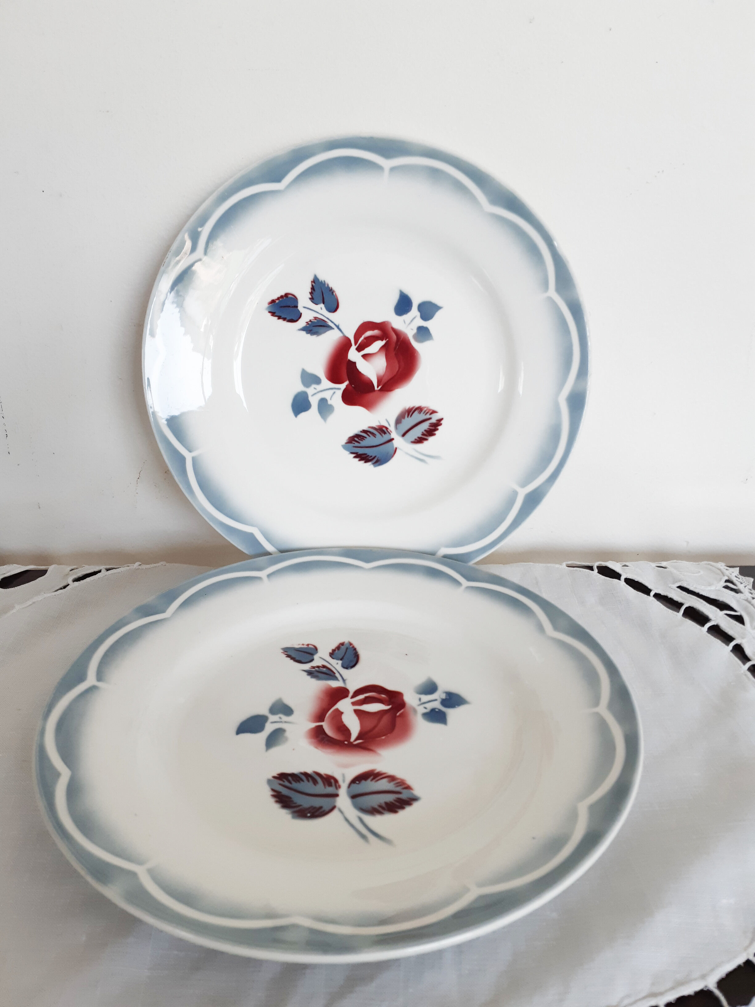 Flat earthenware plates from Sarreguemines , Magali from Digoin