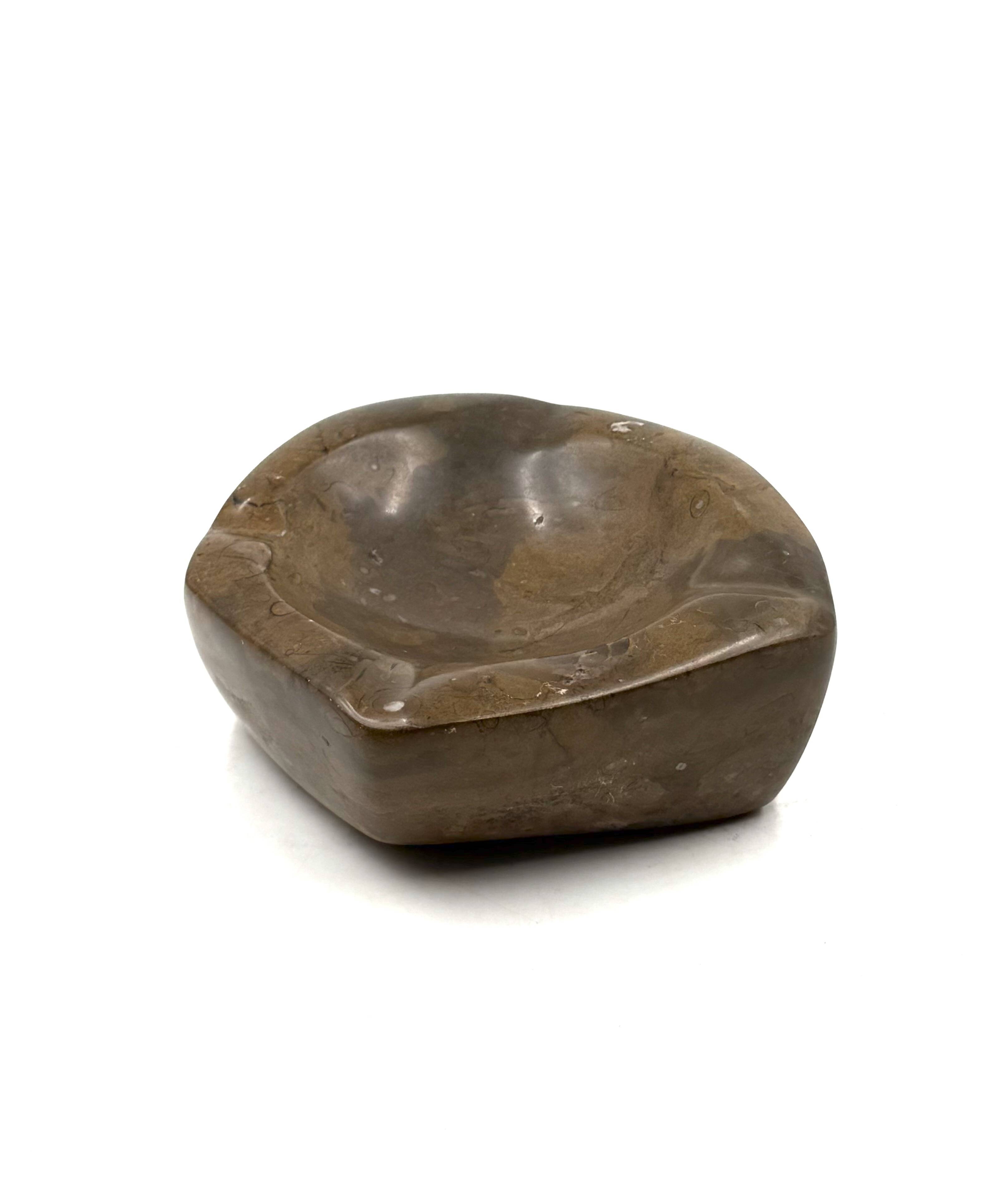 Luxury fossil brown marble ashtray bowl, France 1970s