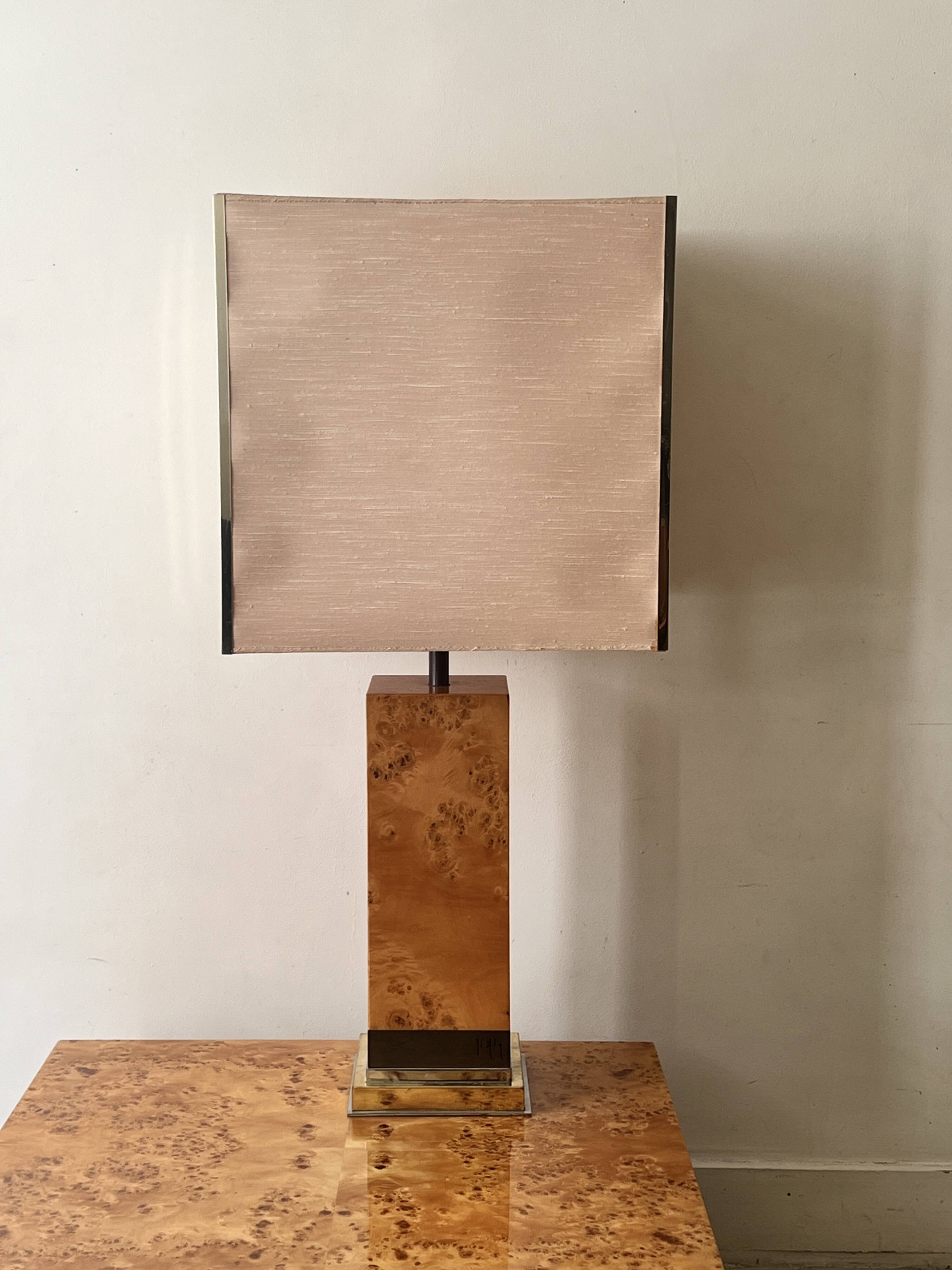 Majestic table lamp in elm burl, C.Mahey design 1970