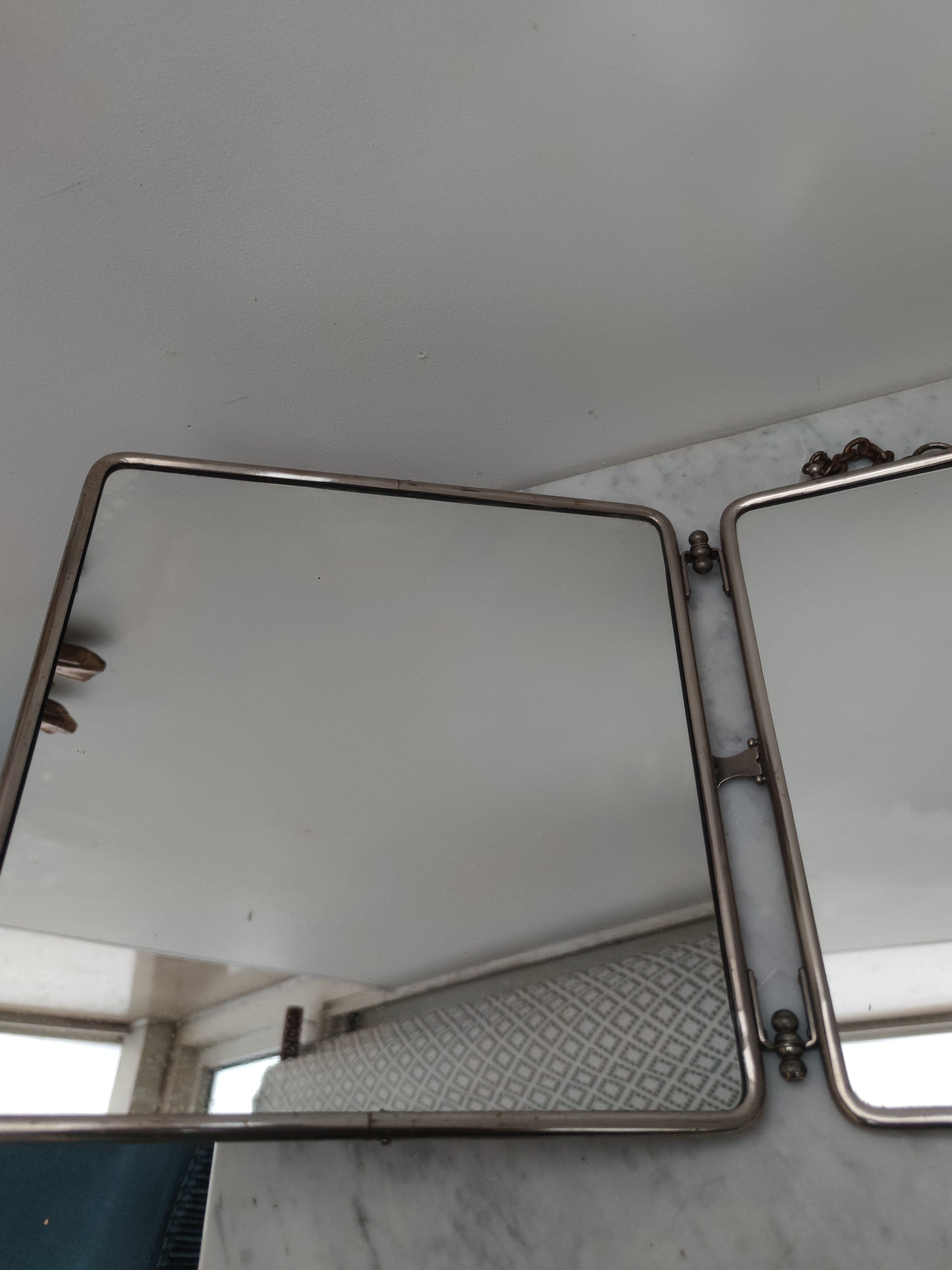 Square barber triptych mirror