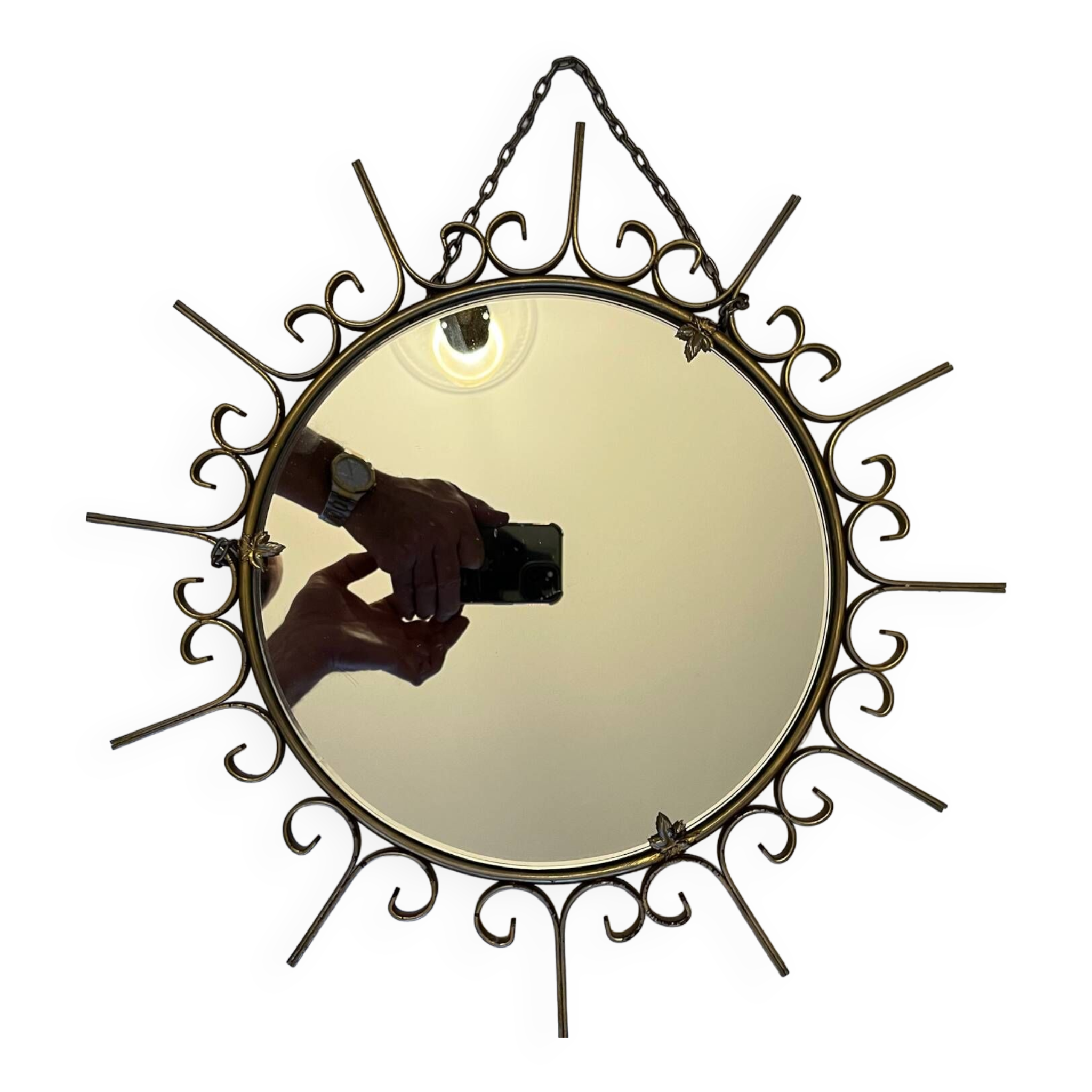Miroir soleil en métal doré