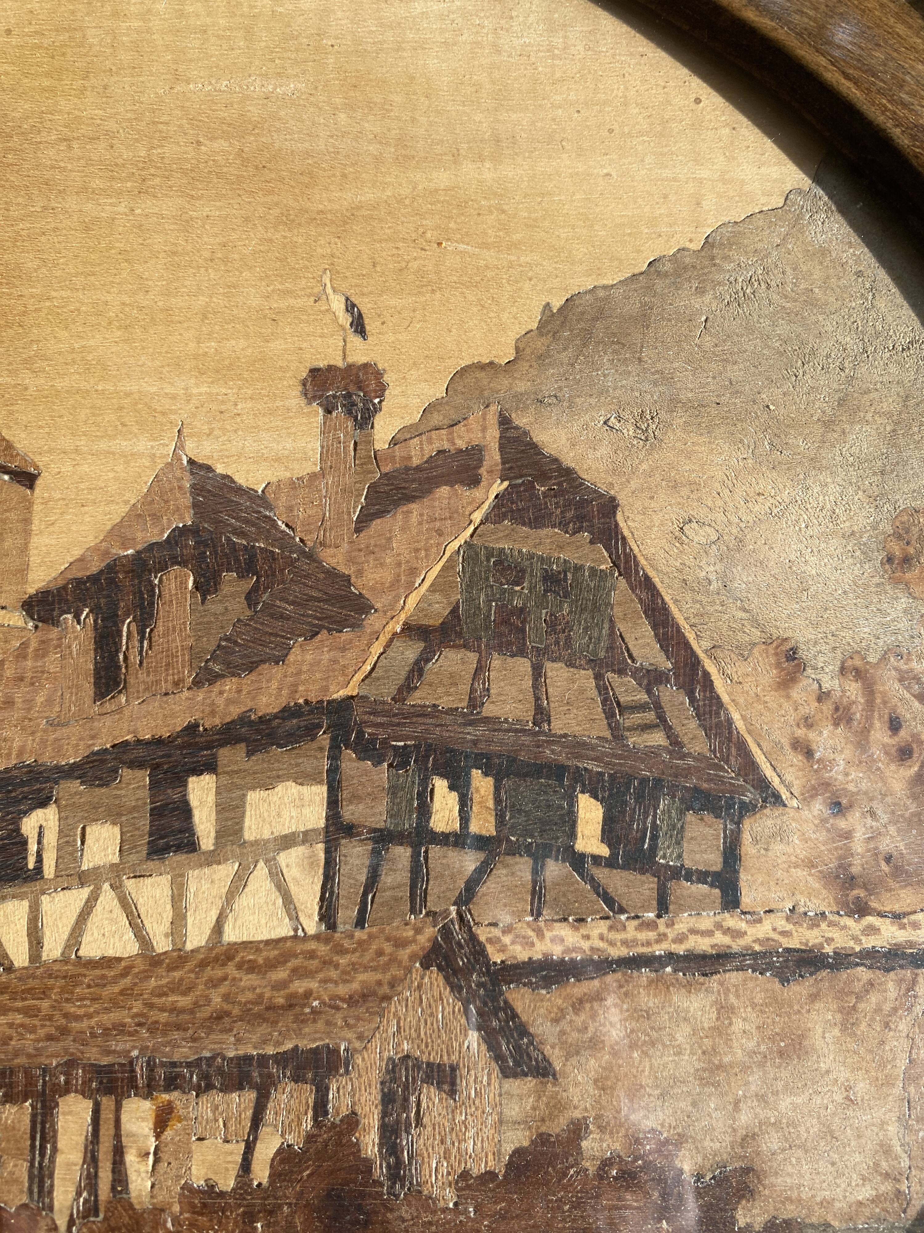 Service tray in marquetry