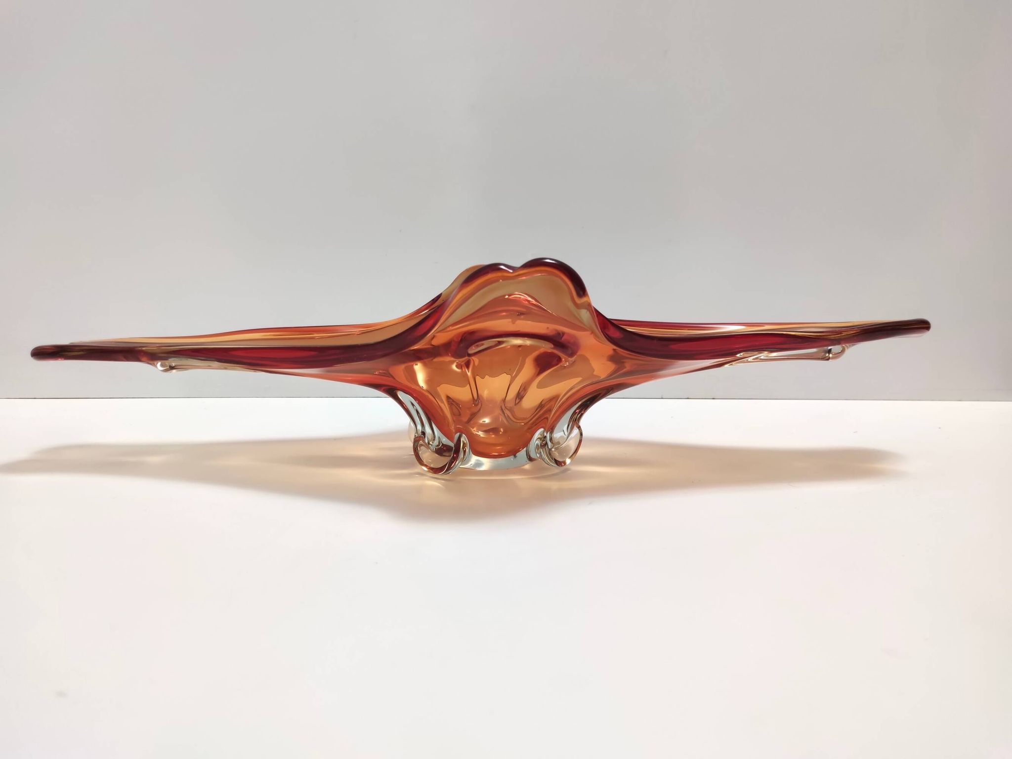 Vintage rusty orange sommerso murano glass bowl / centerpiece, italy