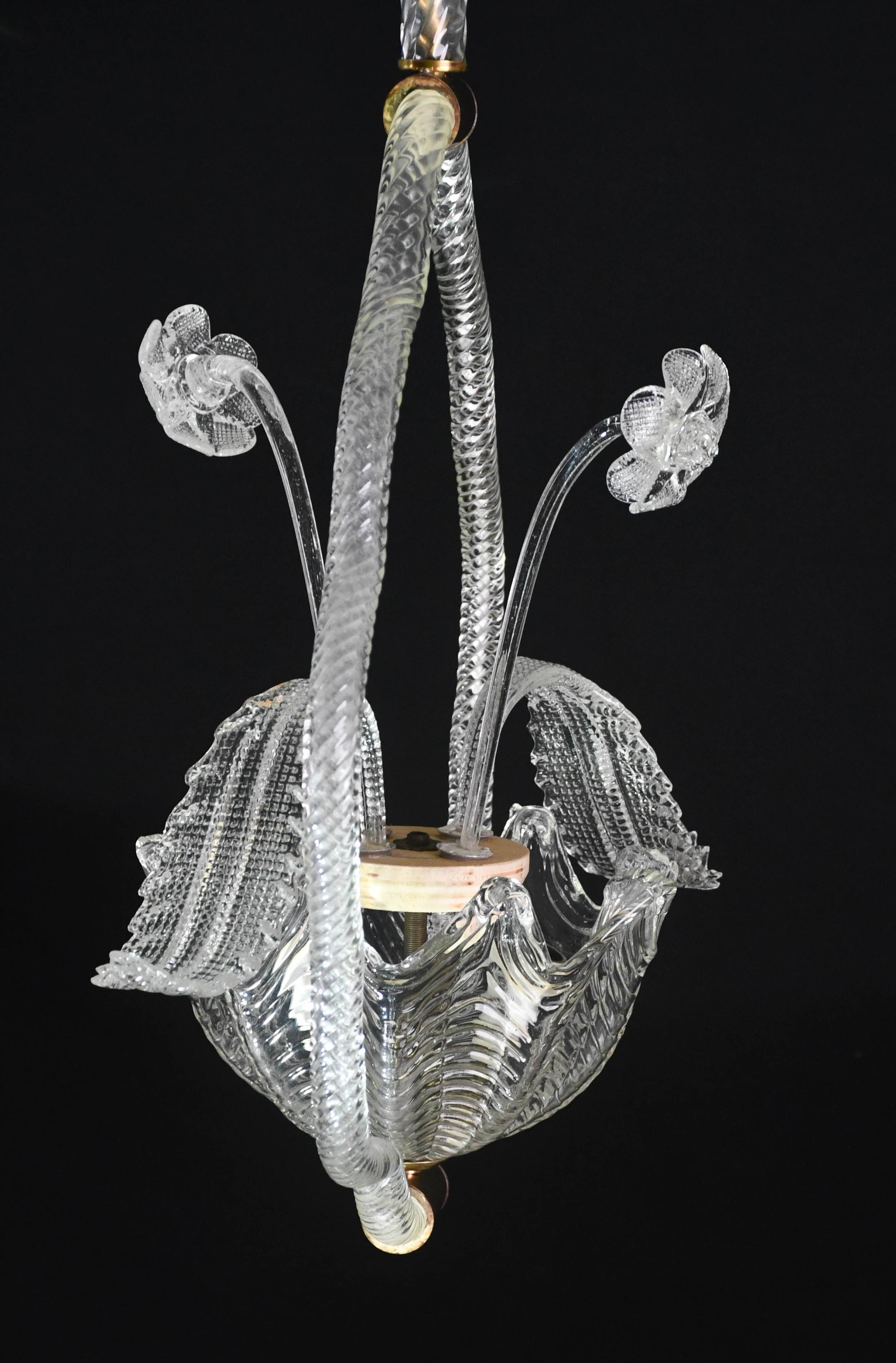 Art Deco transparent Barovier e Toso light with flowers, 1940s