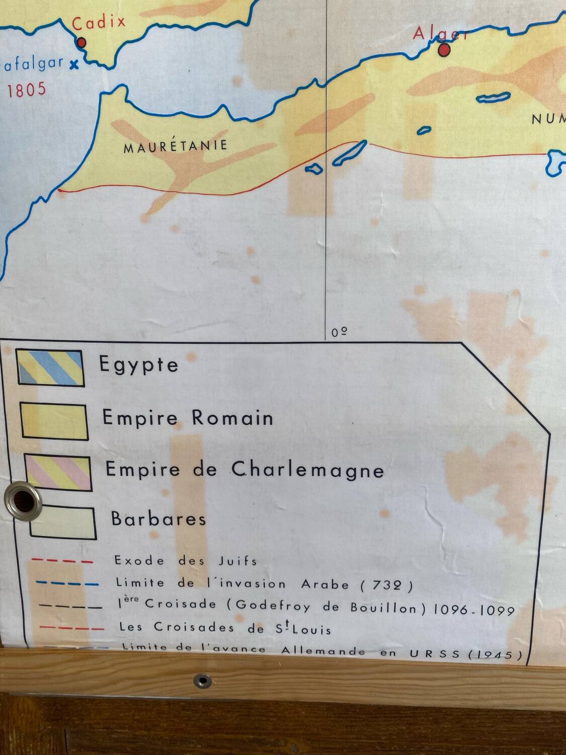 Historical school geographic map of France and Europe
