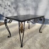 Arletty coffee table in wrought iron and sea green marble.