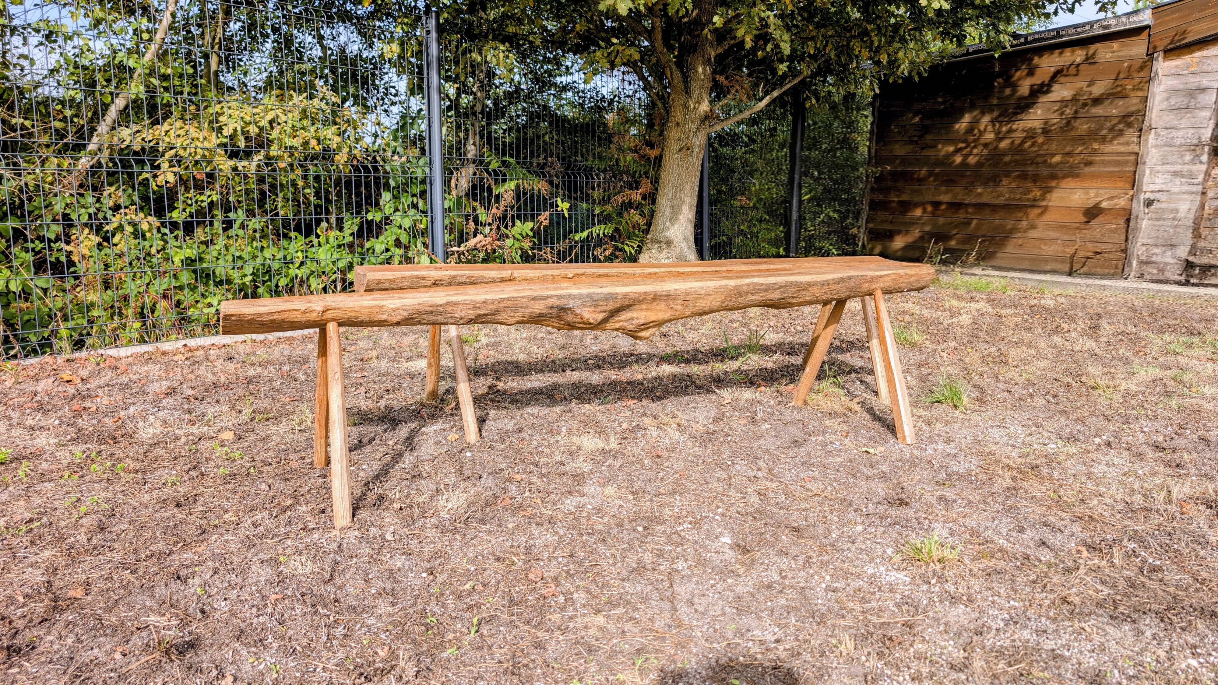 Pair of brutalist wooden benches – 70s design style