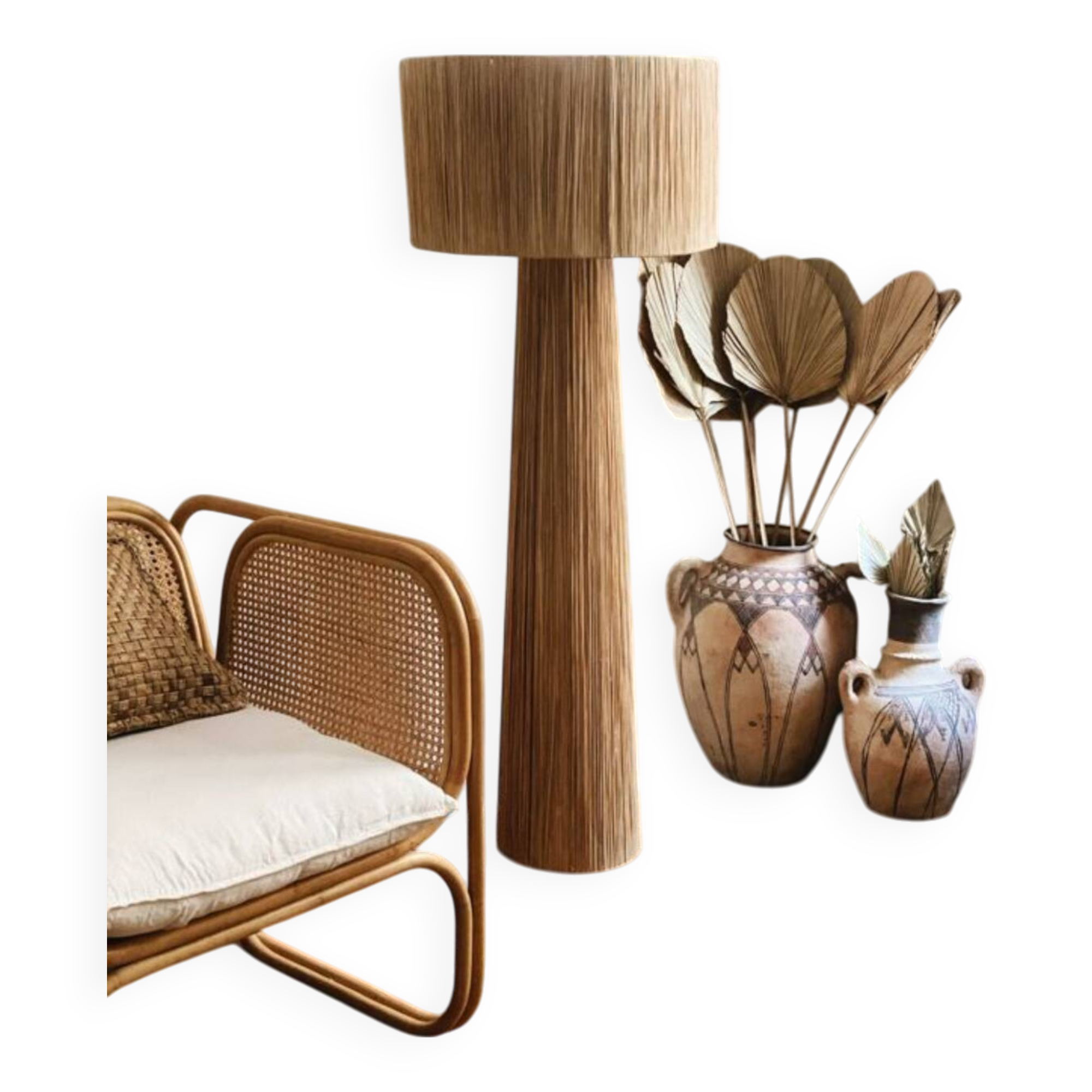 Lampadaire en raphia naturel