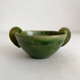 Bol à oreilles ancien en céramique vernissée verte type Tamegroute