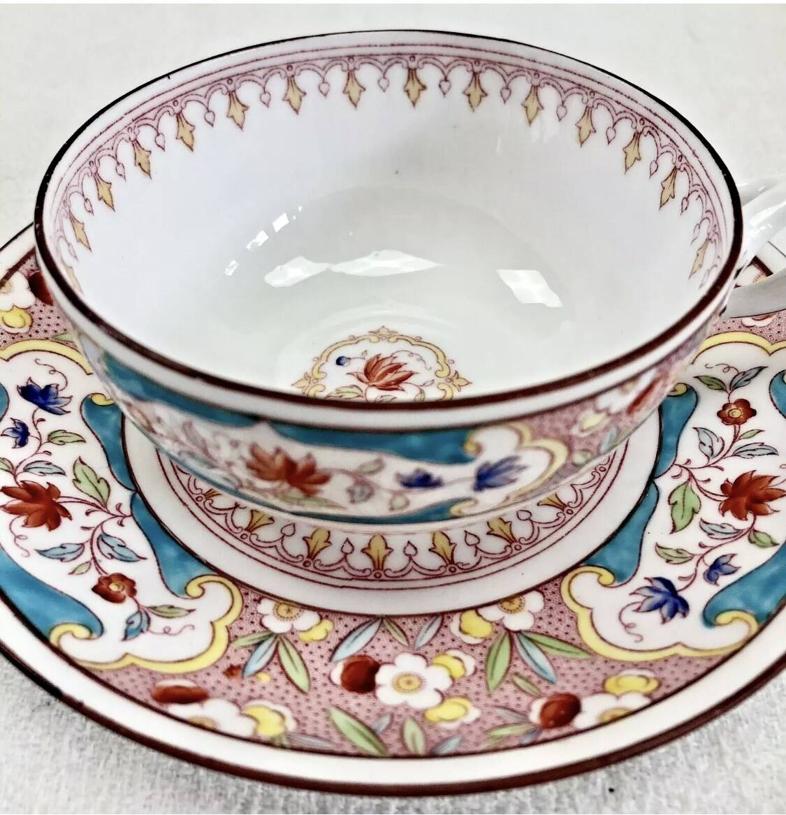 2 old Sarreguemines Minton porcelain tea cups + saucers