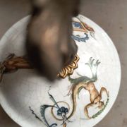 Lustre bronze, cuivre et faïence style gien