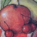 Wooden serving tray with fruit decor in green color