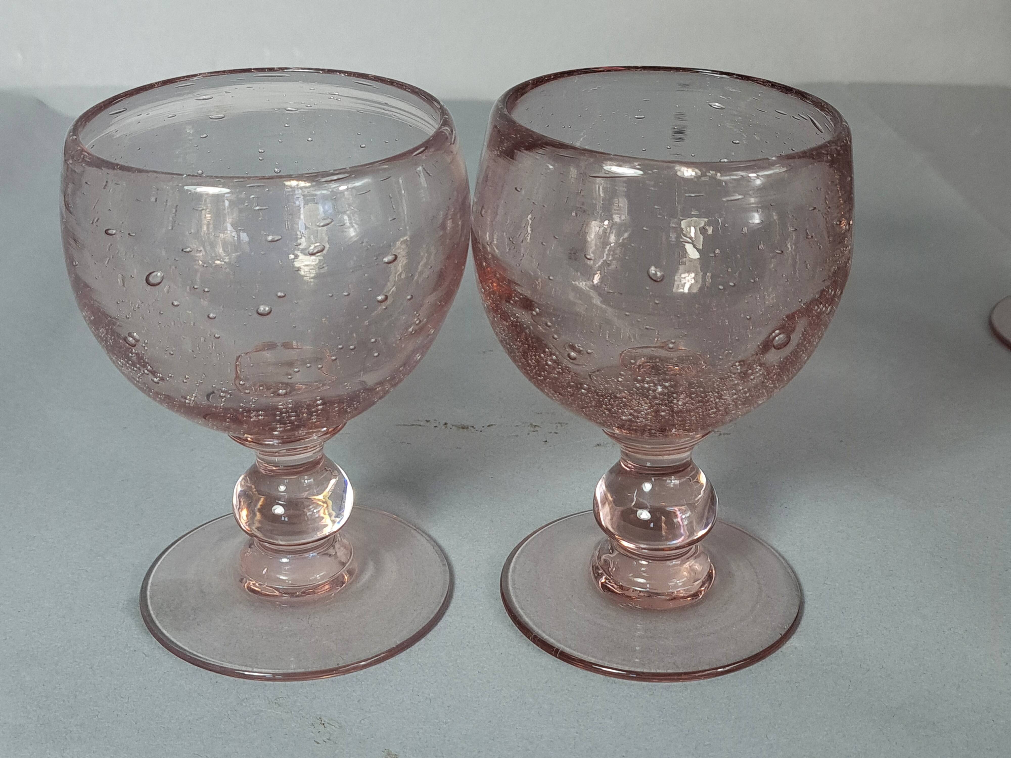 Biot 6 blown bubble glasses, small Balloon model, amethyst colour SD207.