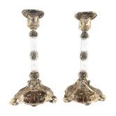 Paire de chandeliers en verre moulé vers 1940 au décor style art asiatique
