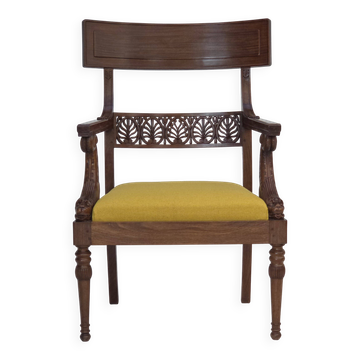 1920-30s, carved wood armchair, design after Georges Jacob, reupholstered.