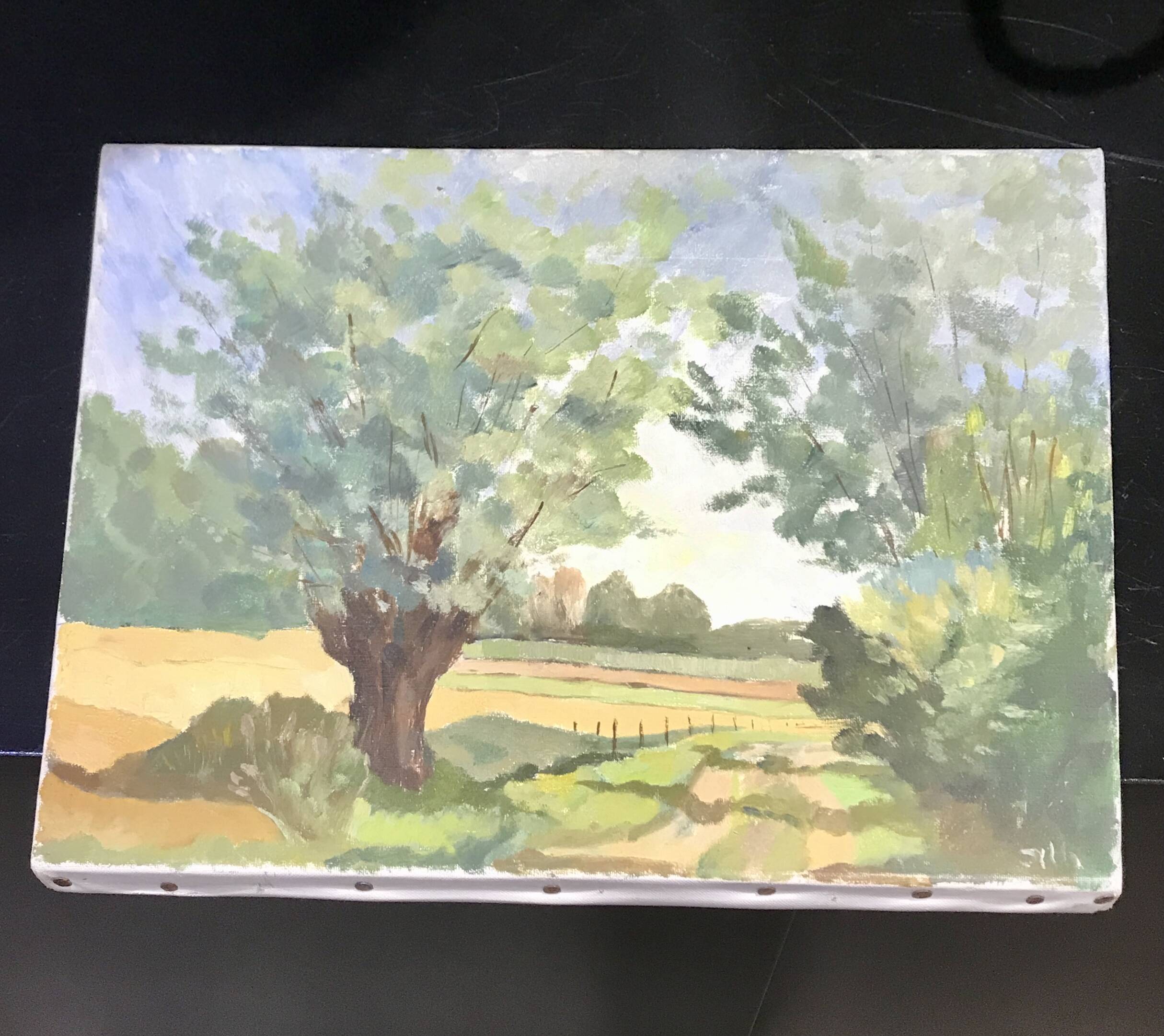 Painting on old frame Country Landscape