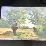 Painting on old frame Country Landscape